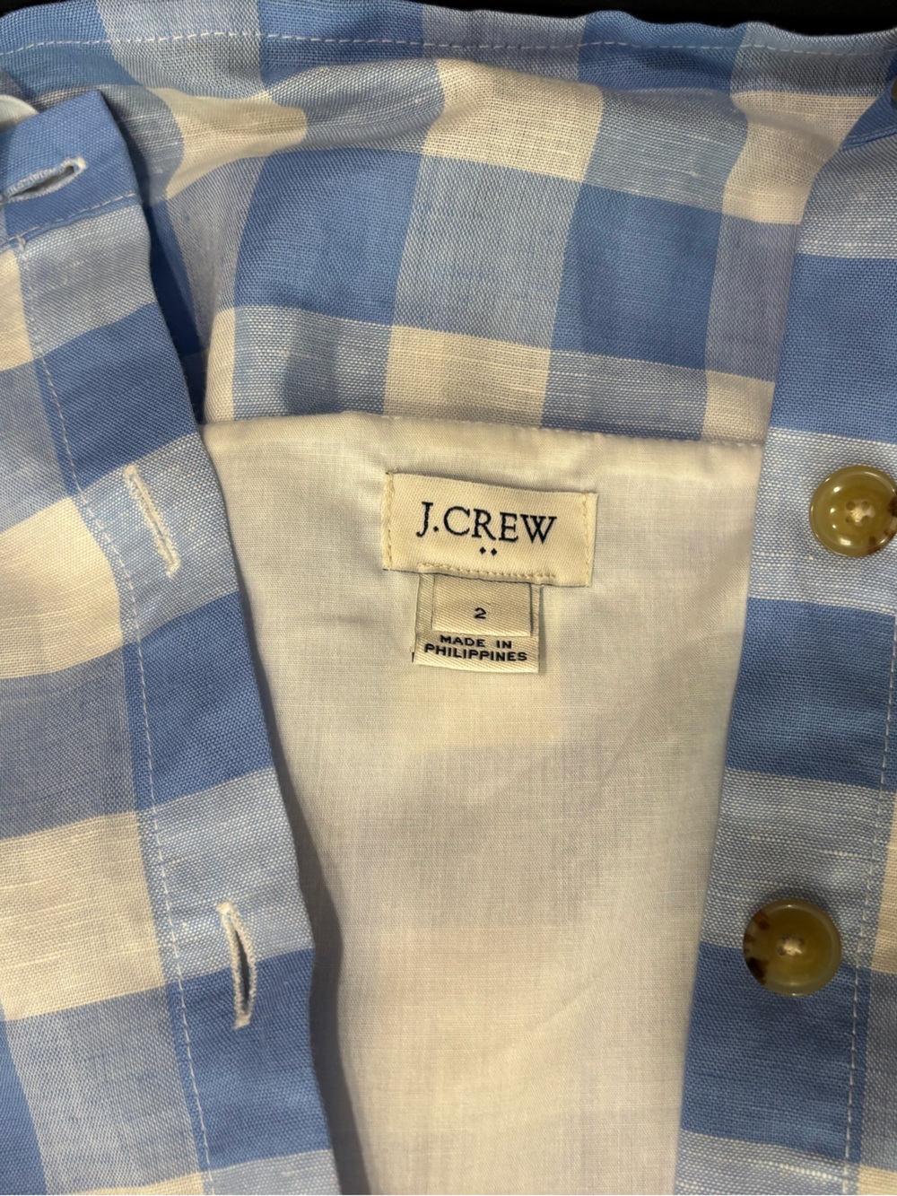Gingham Sundress Blue and White J Crew Button-Front, Size 2, Linen Cottagecore - Picture 7 of 10